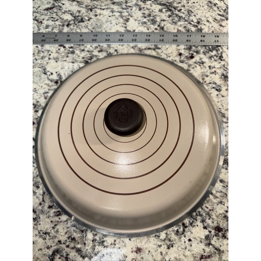 Vintage Club Aluminum 12 In Fry Pan Skillet Lid Harvest Tan Brown Knob Circles